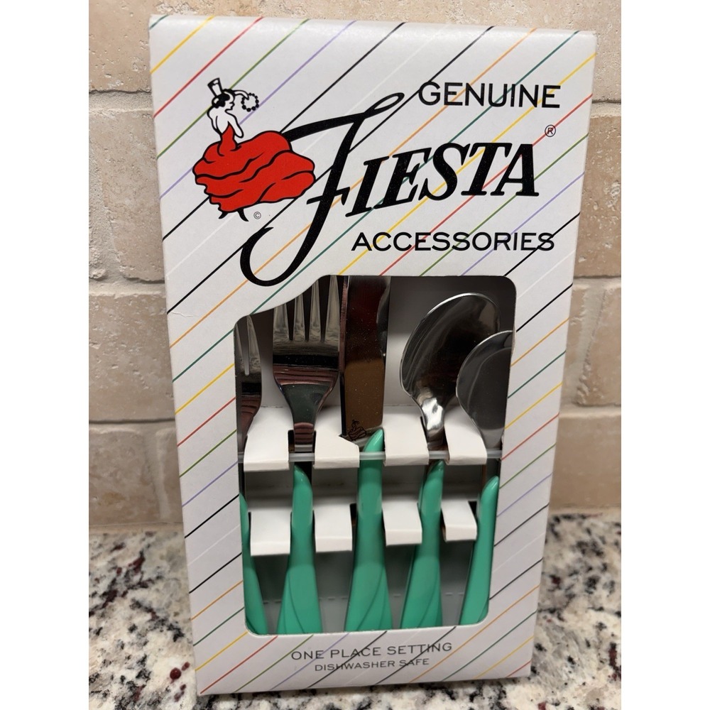 Genuine Fiesta Seamist Green Swirl 5 Piece Flatware Place Setting Silverware NEW